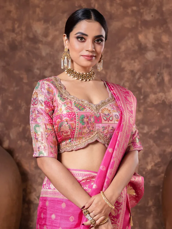 Magenta zari weaving dola silk saree