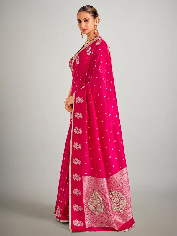 Magenta zari weaving dola silk wedding saree
