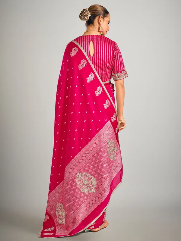 Magenta zari weaving dola silk wedding saree