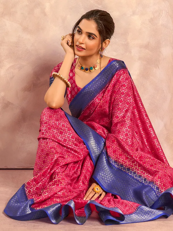 Magenta zari worked dola silk saree