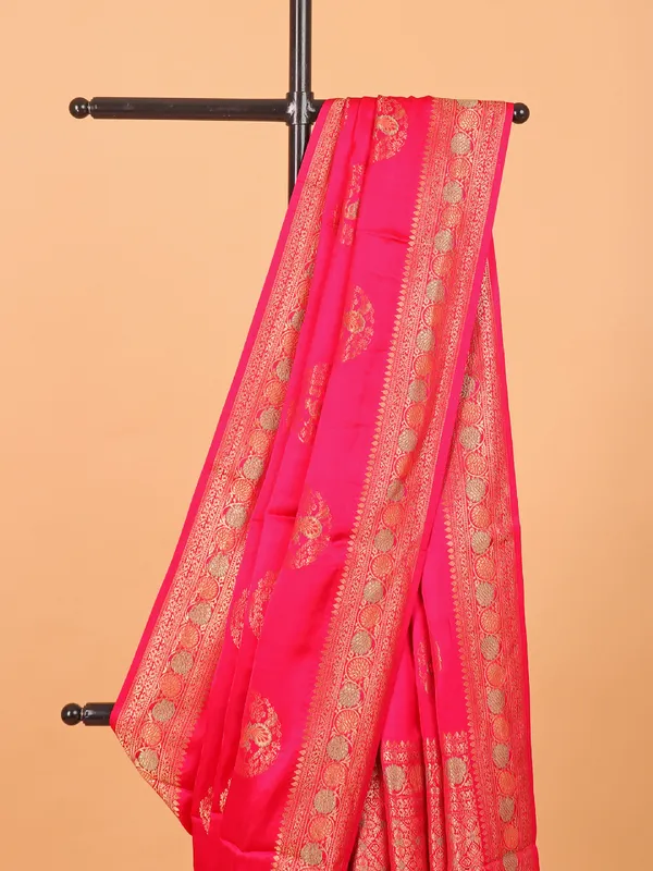Magenta zari worked wedding saree in dola silk