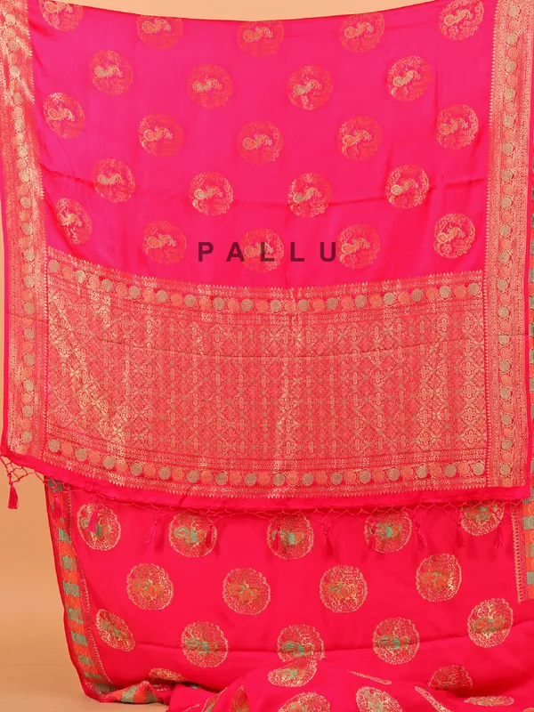 Magenta zari worked wedding saree in dola silk