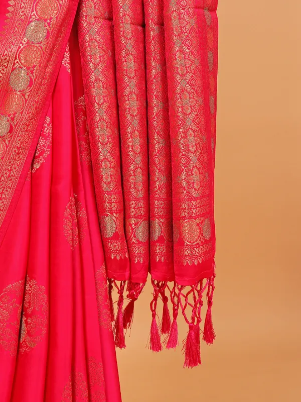 Magenta zari worked wedding saree in dola silk