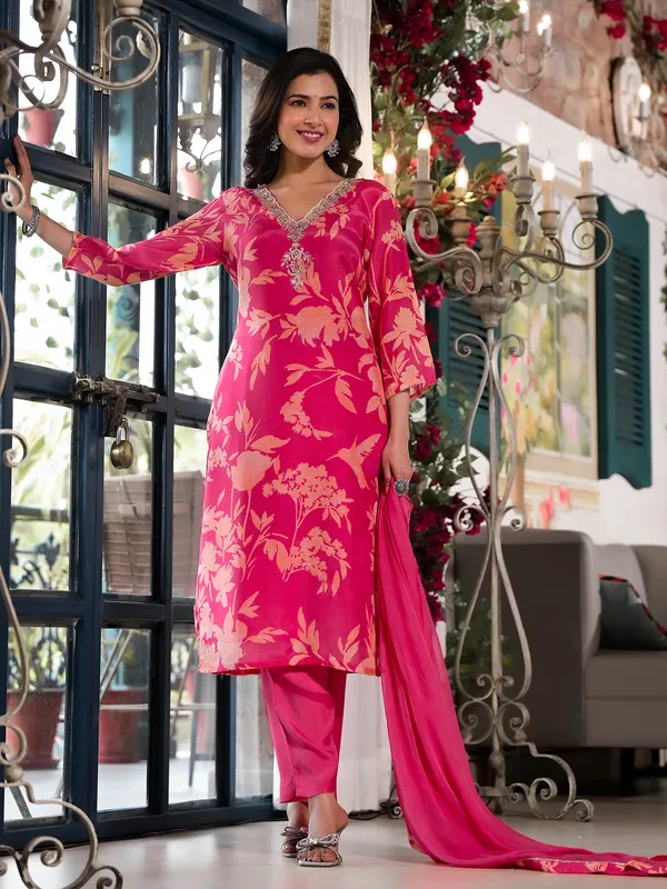 magentacotton printed kurti set with dupatta