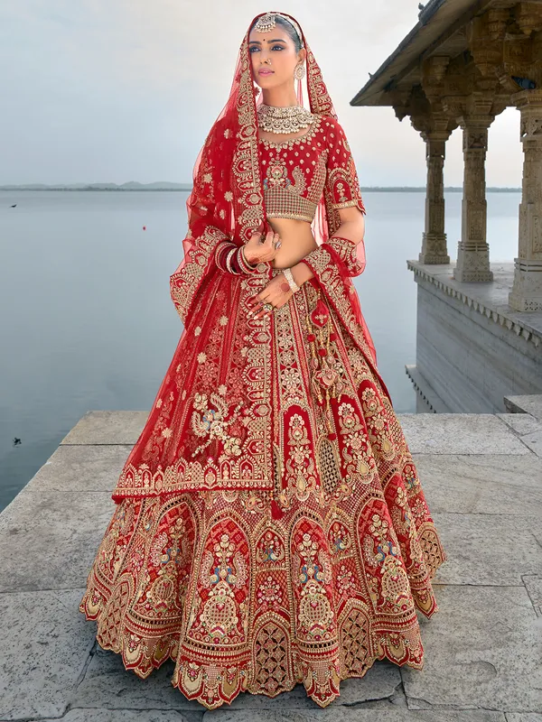 Magnificent maroon silk unstitched lehenga choli