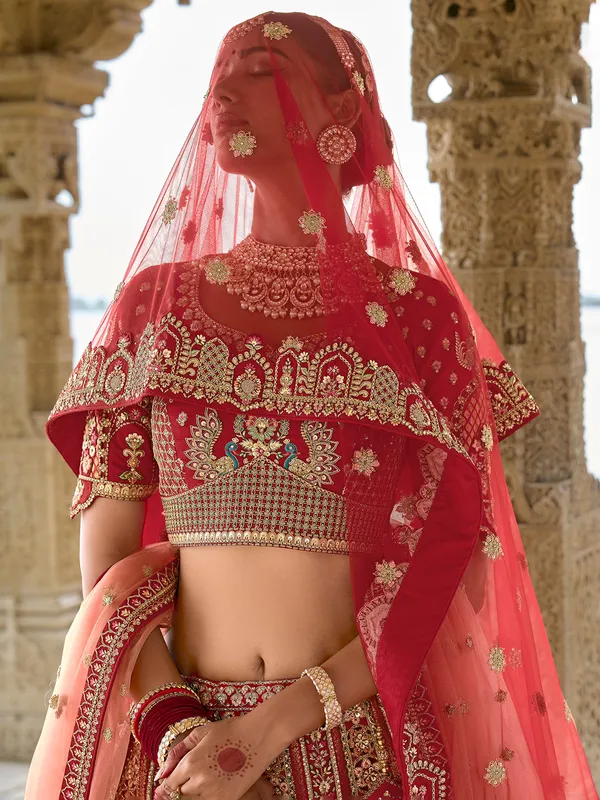 Magnificent maroon silk unstitched lehenga choli