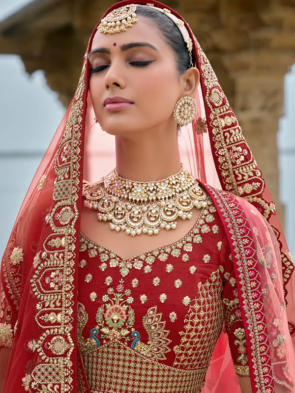 Magnificent maroon silk unstitched lehenga choli