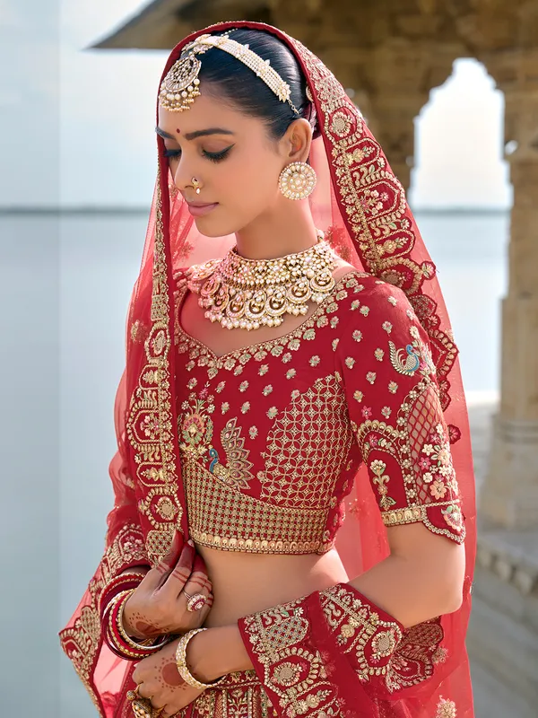 Magnificent maroon silk unstitched lehenga choli