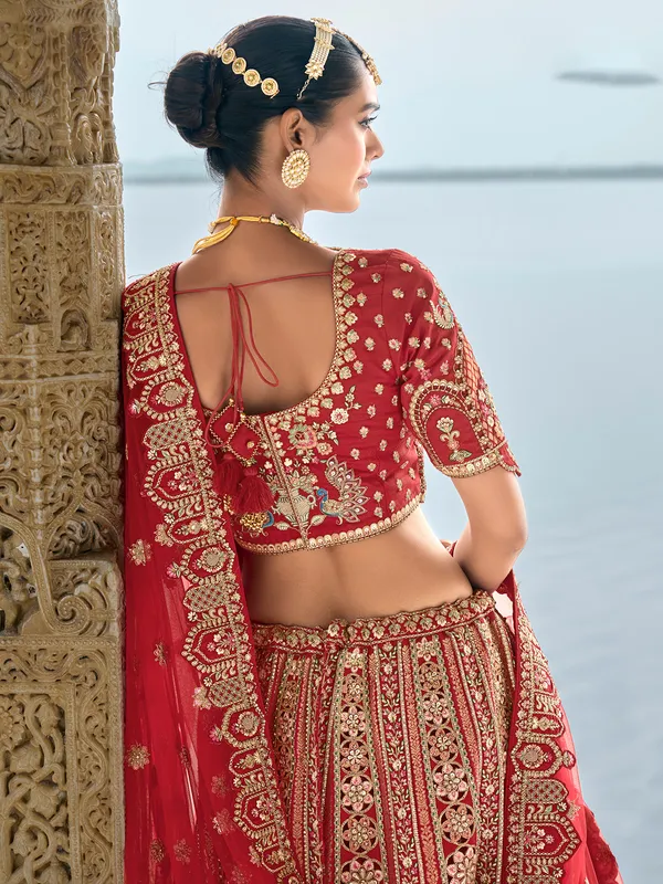 Magnificent maroon silk unstitched lehenga choli