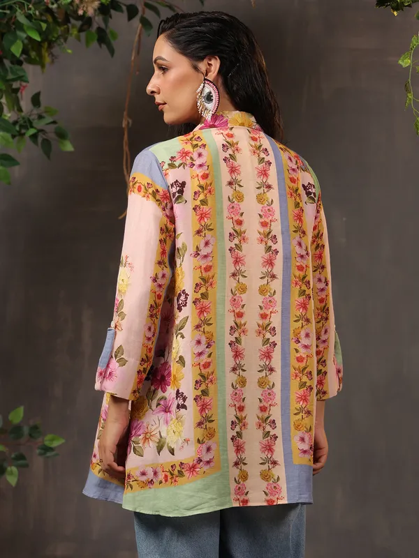 Magnificent peach printed top in cotton silk