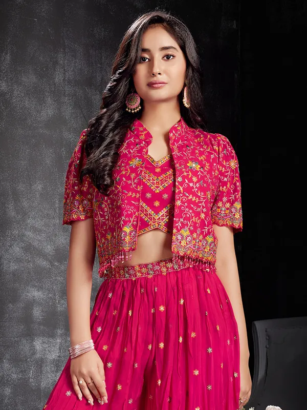 Magnificent pink palazzo salwar suit in georgette
