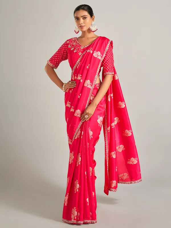 Magnificent pink zari worked silk saree