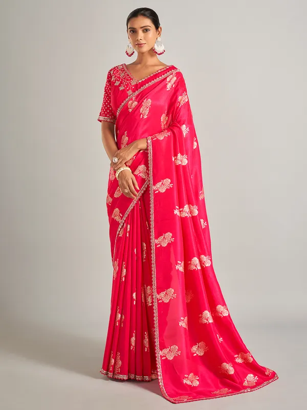 Magnificent pink zari worked silk saree