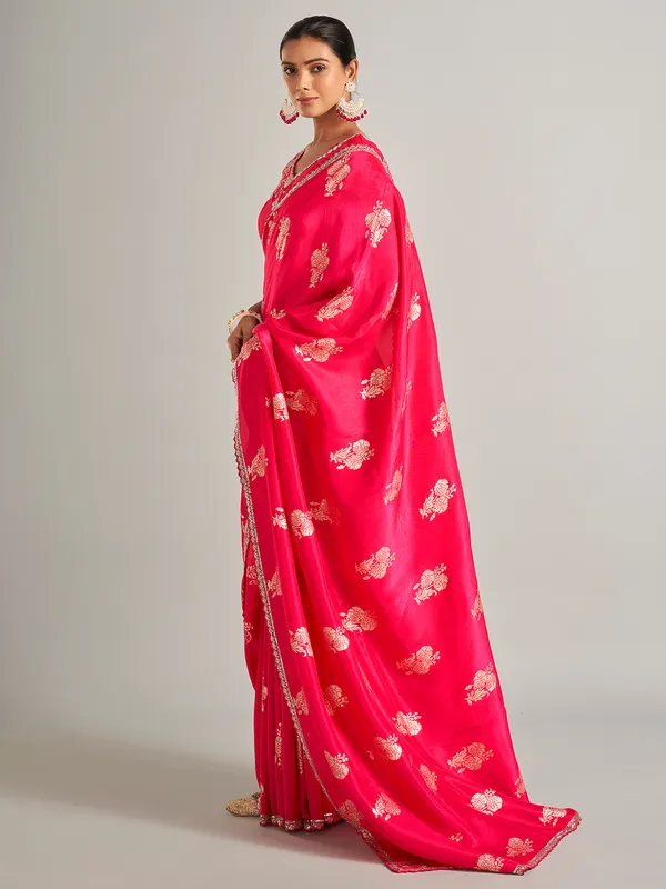 Magnificent pink zari worked silk saree