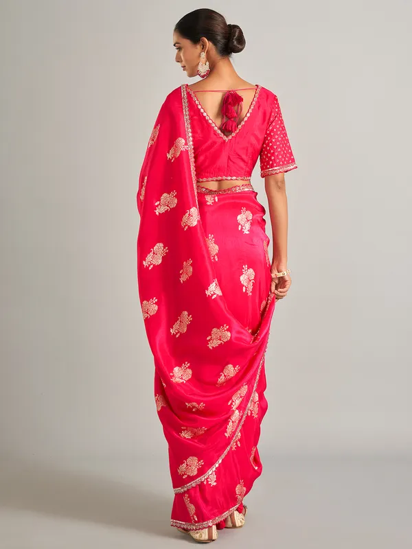 Magnificent pink zari worked silk saree