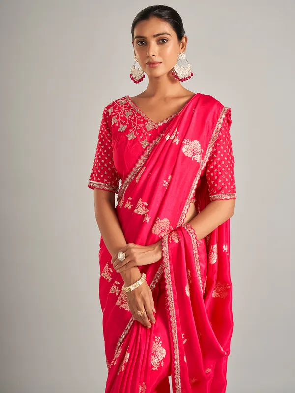 Magnificent pink zari worked silk saree