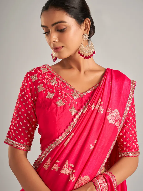 Magnificent pink zari worked silk saree