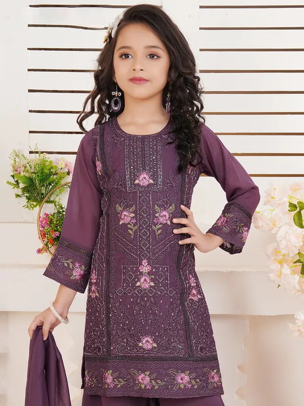 Magnificent purple silk salwar suit