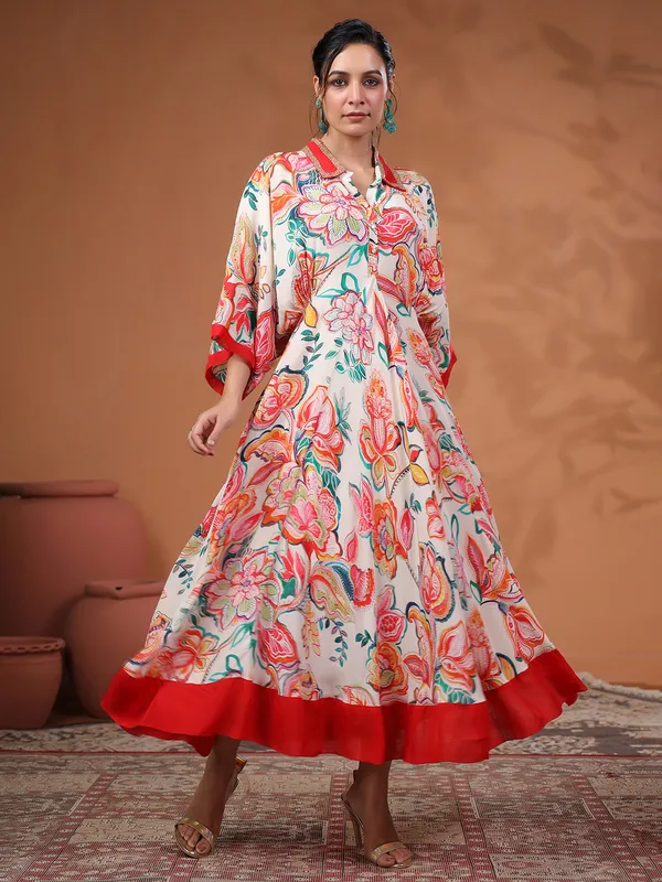 Magnificent white printed kurti in cotton silk