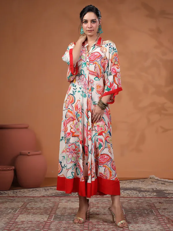 Magnificent white printed kurti in cotton silk