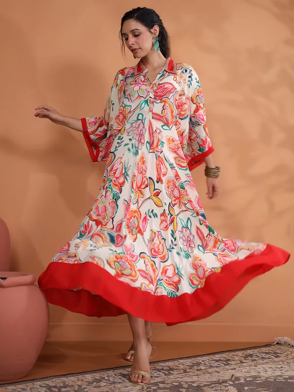 Magnificent white printed kurti in cotton silk