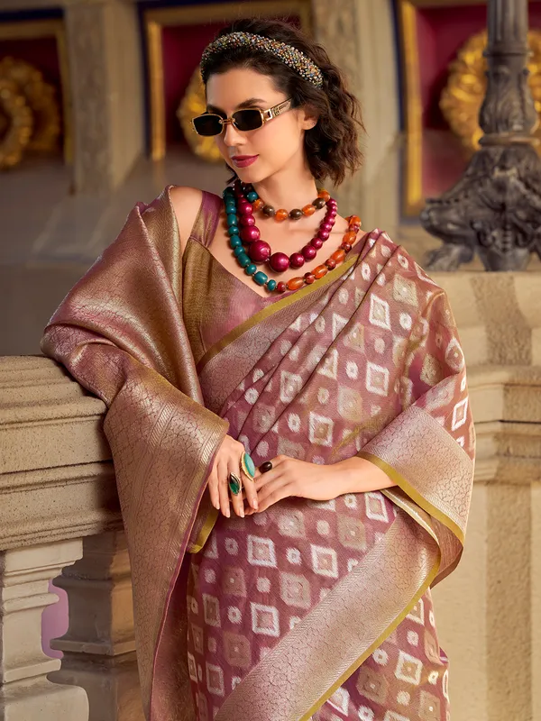 Magnta tissue silk saree with zari weaving