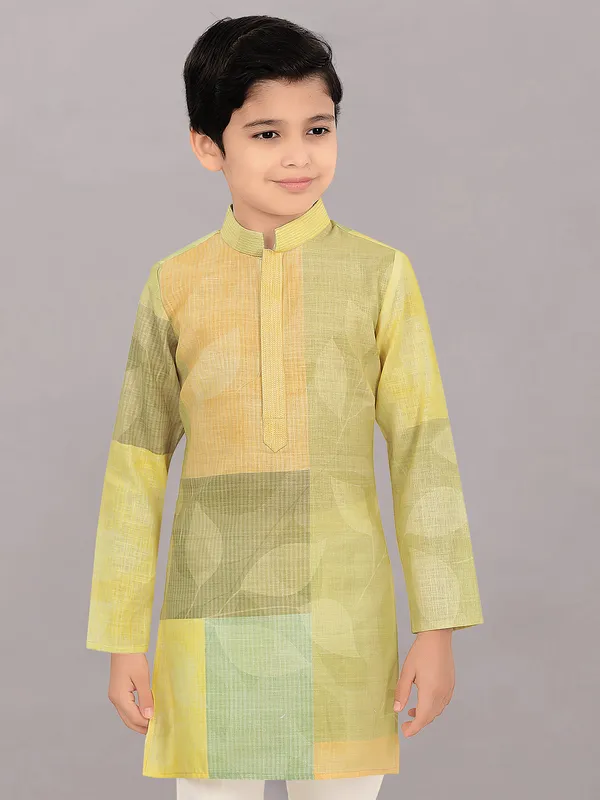 Mahendi yellow printed kurta suit for boys