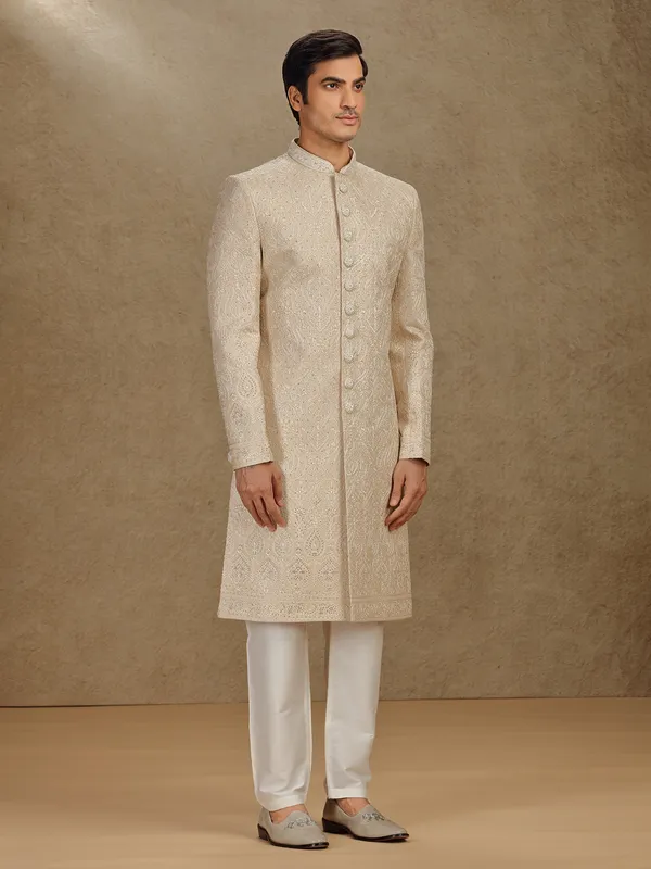 Majestic gold silk sherwani with diamond detailing