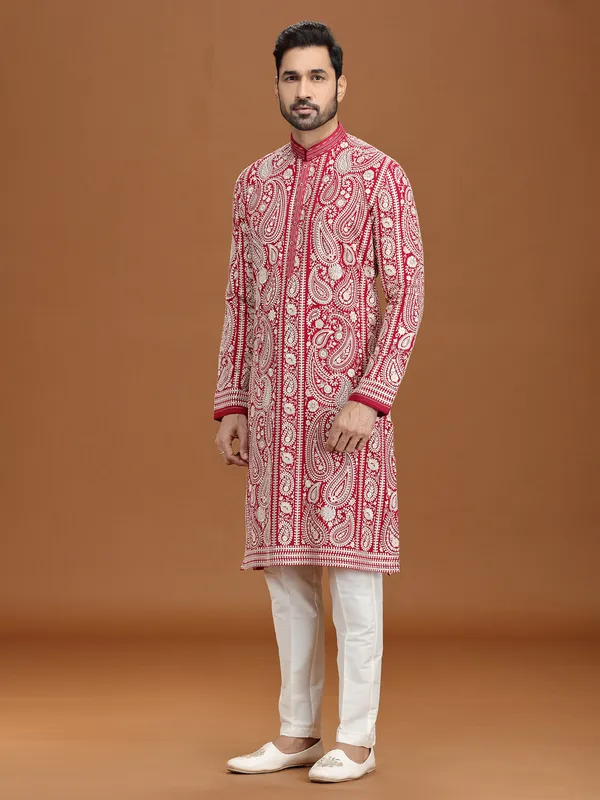 Majestic magenta georgette embroidered kurta outfit