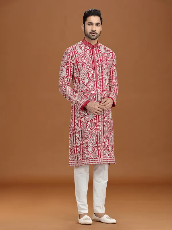 Majestic magenta georgette embroidered kurta outfit