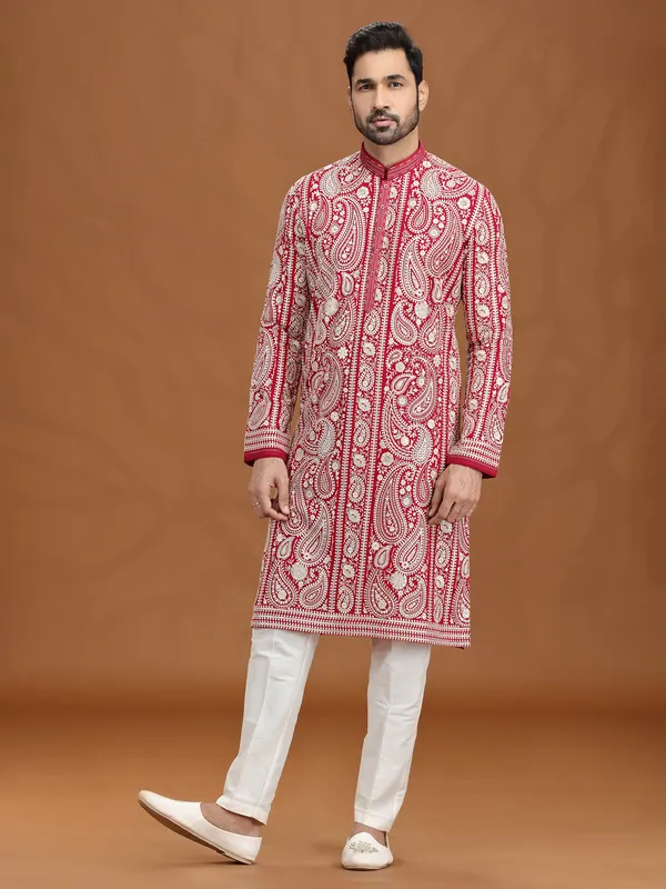 Majestic magenta georgette embroidered kurta outfit