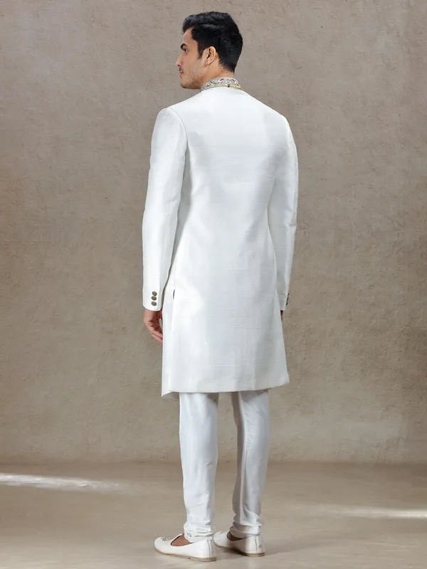 Majestic Off white sherwani with embroidery dupatta