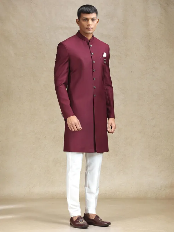 Maroon aesthetic terry rayon indo western for men