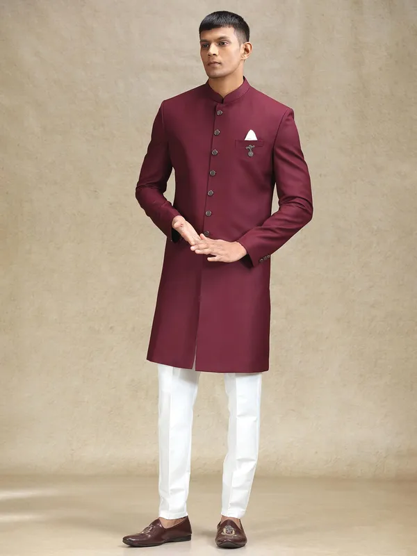 Maroon aesthetic terry rayon indo western for men