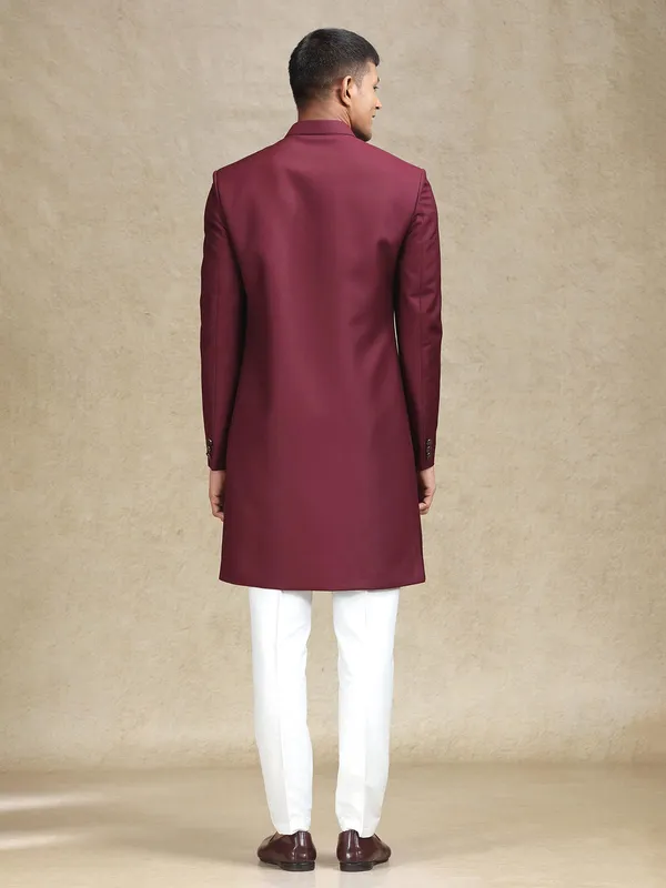 Maroon aesthetic terry rayon indo western for men