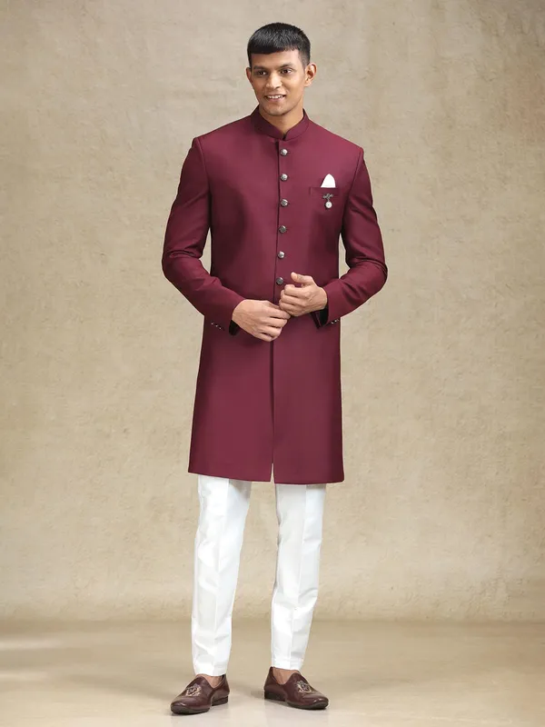 Maroon aesthetic terry rayon indo western for men