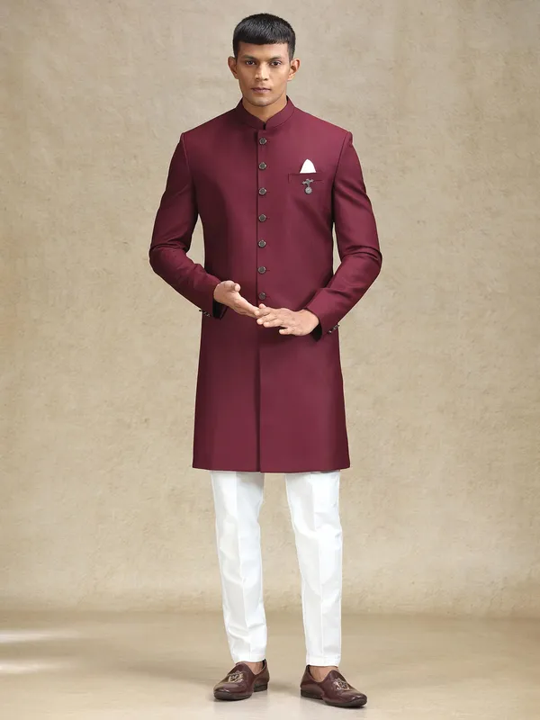 Maroon aesthetic terry rayon indo western for men