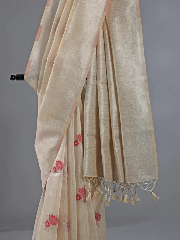 Maroon and beige semi cotton silk for women