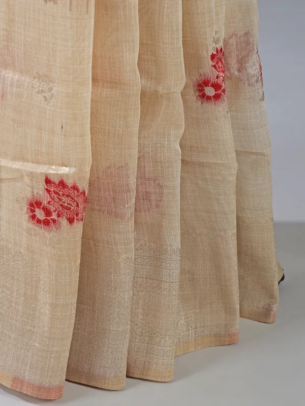 Maroon and beige semi cotton silk for women