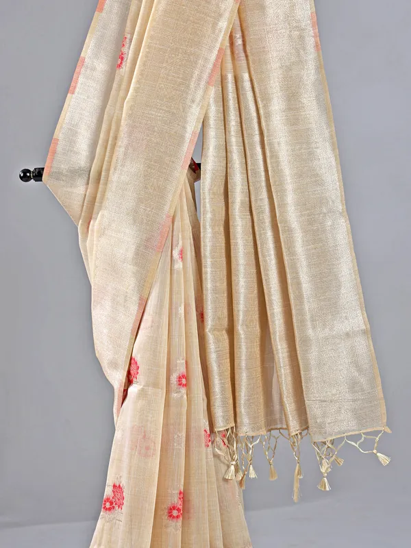 Maroon and beige semi cotton silk for women