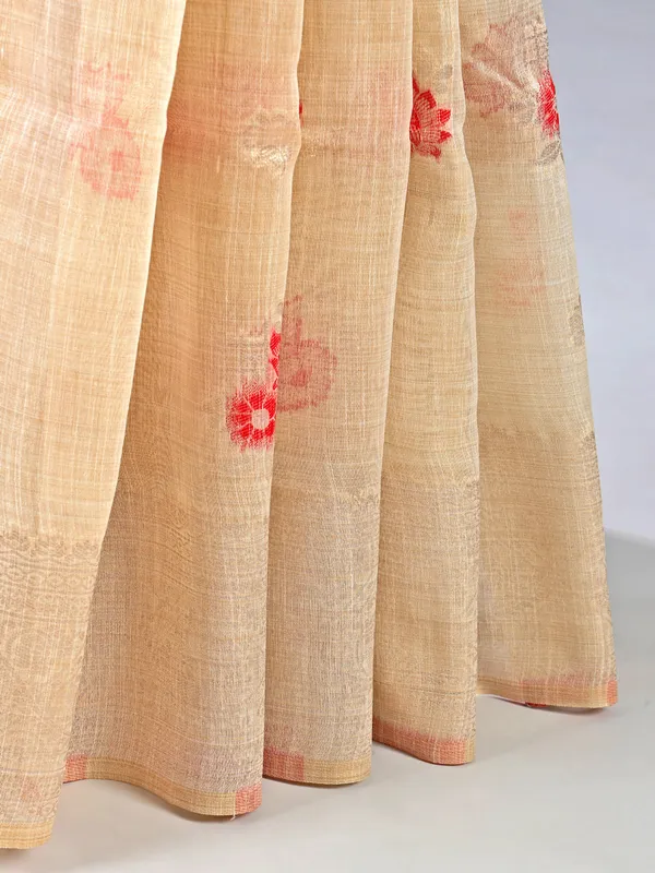 Maroon and beige semi cotton silk for women
