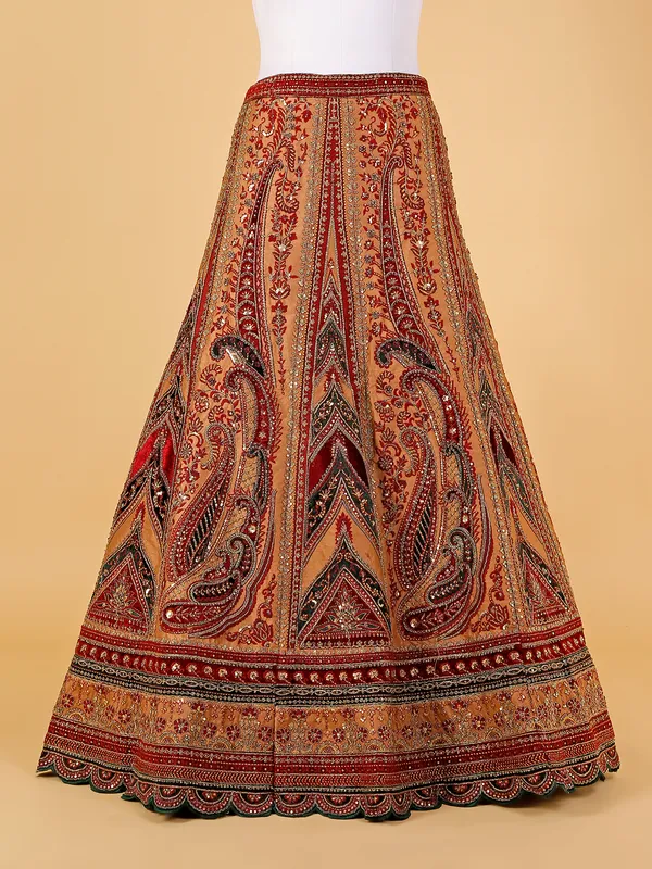 Maroon and beige velvet lehenga choli for bridal