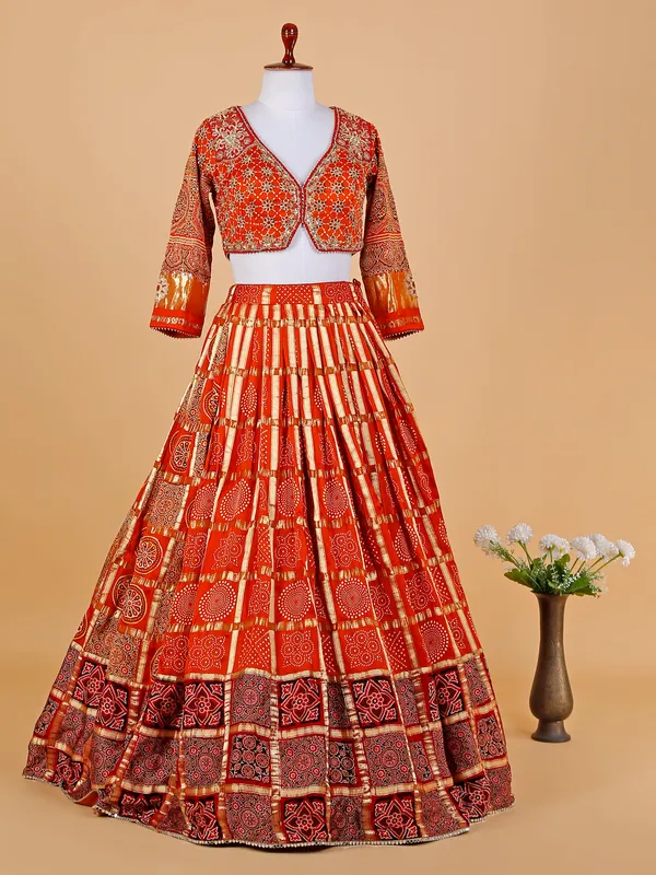 Maroon and orange modal silk lehenga choli