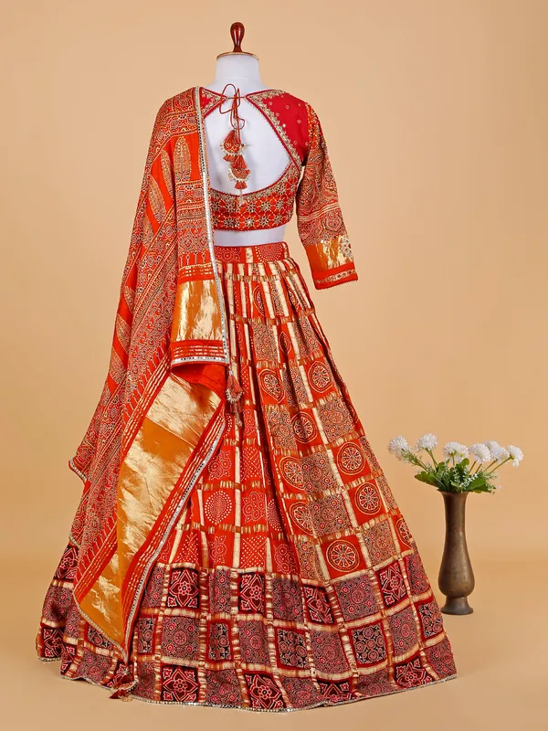 Maroon and orange modal silk lehenga choli
