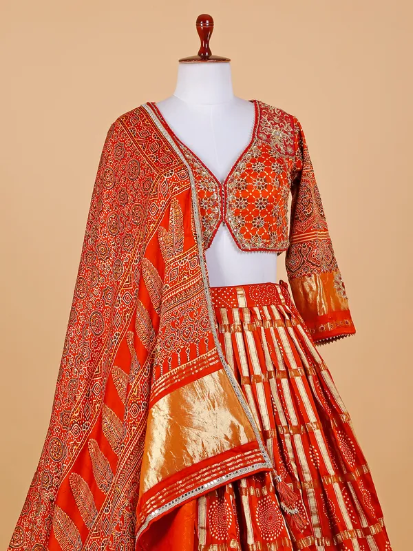 Maroon and orange modal silk lehenga choli