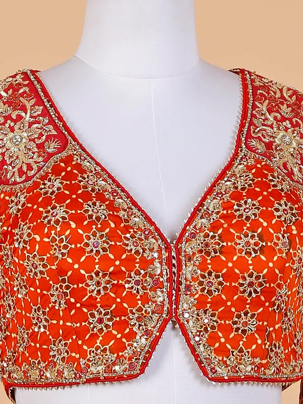 Maroon and orange modal silk lehenga choli