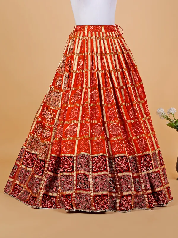 Maroon and orange modal silk lehenga choli