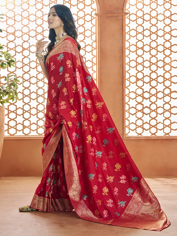 Maroon banarasi silk saree with contrast border