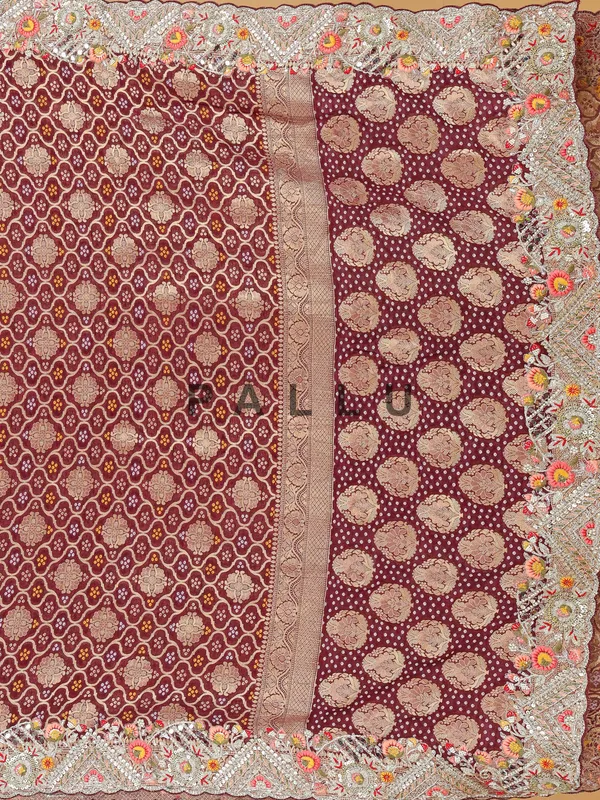 Maroon bandhani printed cotton silk saree