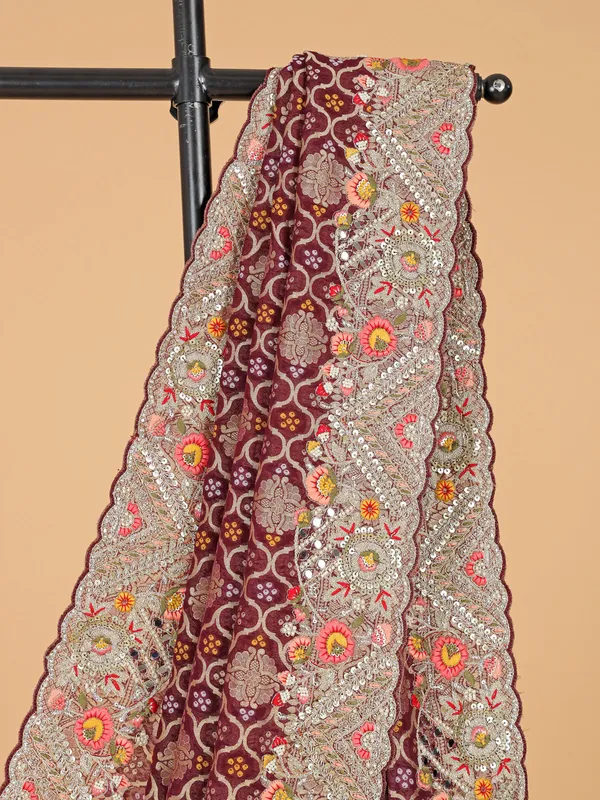 Maroon bandhani printed cotton silk saree